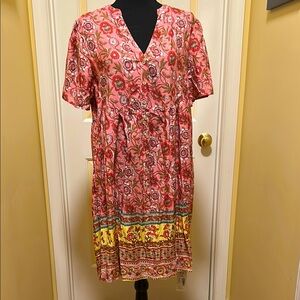 Cupshe Orange Pinkish Red Midi Sundress V-Neck Short Sleeve